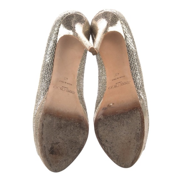 Jimmy Choo Women's Gold Peep Toe Heels - Picture 3 of 5